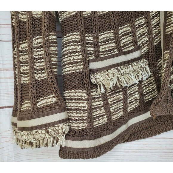 Chicos Women's Fringe Ribbed Knit Cardigan Sweater Size 3 Designer Sleeve Pocket - Picture 2 of 11